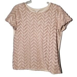 Anthropologie Top Womens  Sz. Large Weston Blush Pink Plume Embroidered...